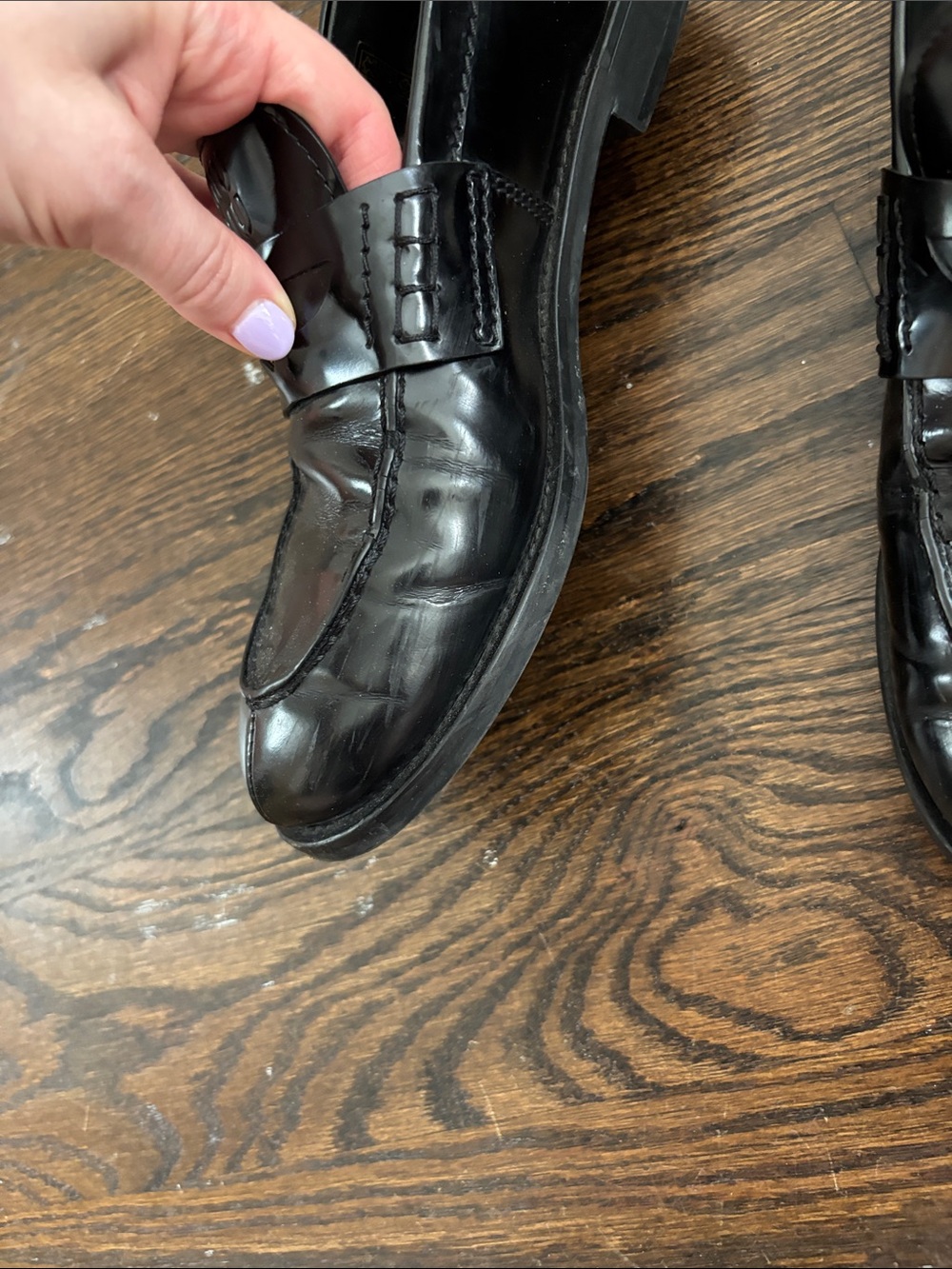 Miu Miu Black Leather Penny Loafers with Gold Accent - Picture 3 of 12